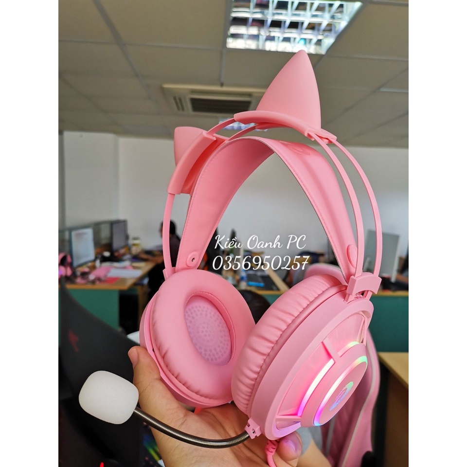 Tai nghe Dareu EH469 Pink Hồng - có tai mèo - LED RGB