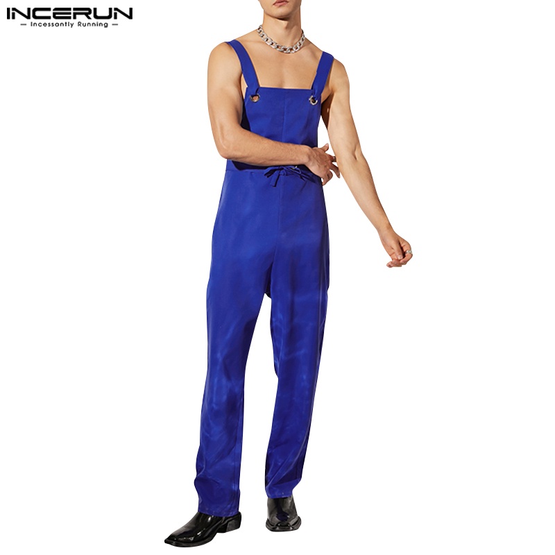 Quần yếm Incerun dáng rộng dây đeo phong cách hippie cho nam