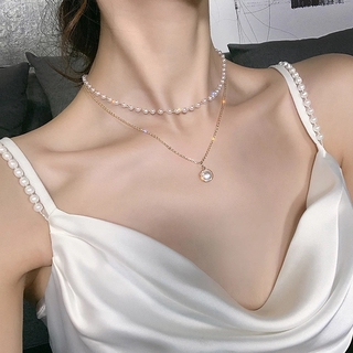 Vòng cổ hai lớp đính ngọc trai nhân tạo dễ thương