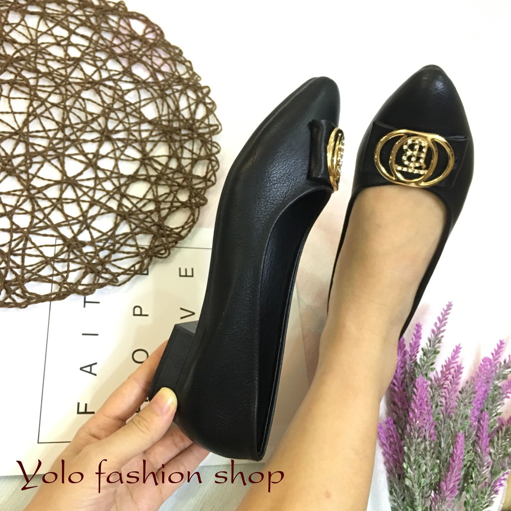 Hình thật Giày búp bê nữ da mềm êm chân đính nơ xinh xắn M22