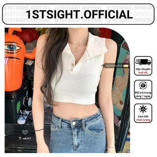 Áo ba lỗ croptop nữ, áo croptop polo chất liệu len tăm dày dặn