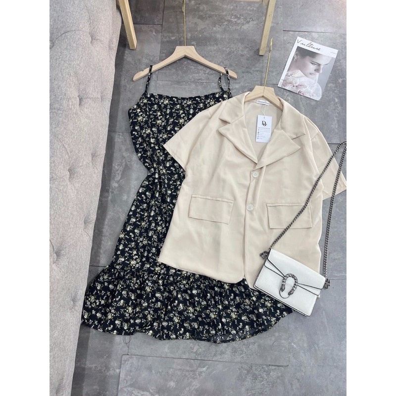 🎀 SET VÁY 2 DÂY ĐUÔI CÁ HOA NHÍ MIX ÁO BLAZER BE🍓