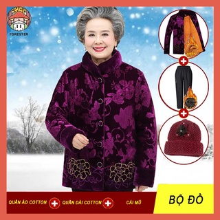 Áo len người già Áo khoác len cho mẹ lót nhung cao cấp