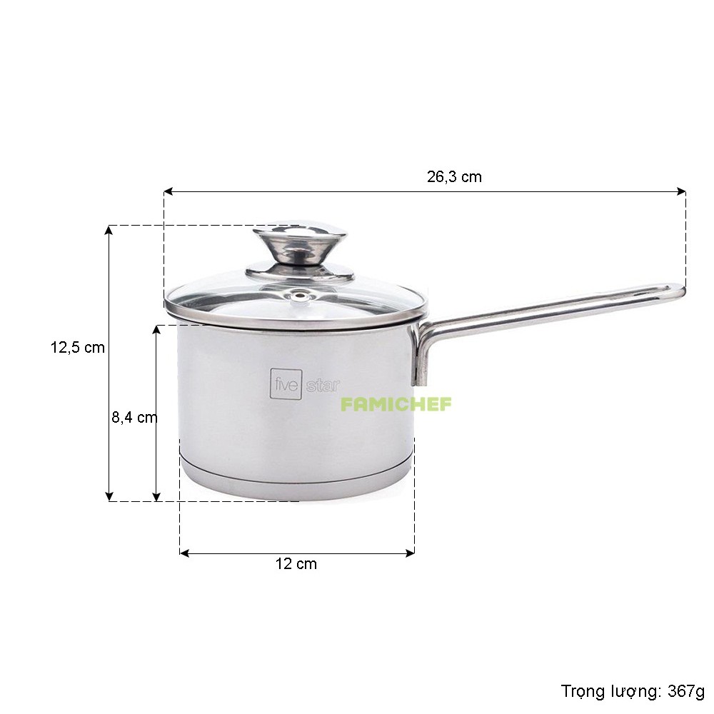 Quánh inox nắp kiếng 3 đáy FiveStar Q123DG 12cm