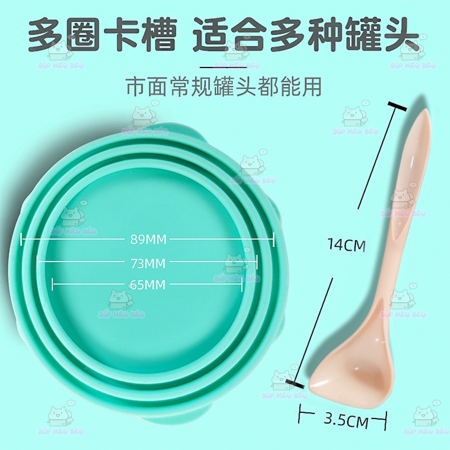 Nắp đậy đồ lon Cún Mèo kèm muỗng chuyên dụng hình chân Mèo dễ thương