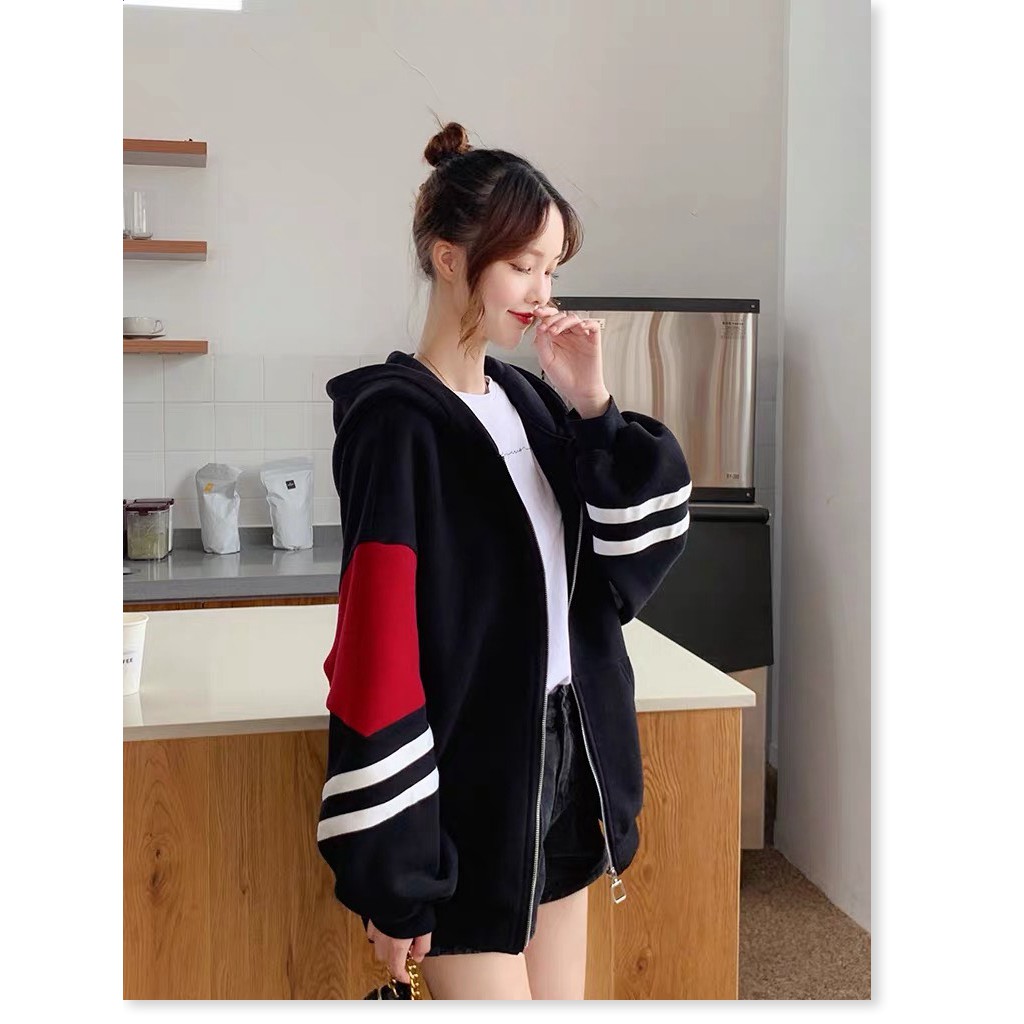 ÁO KHOÁC HOODIE NỮ DÂY KÉO PHỐI HUY HIỆU THỜI TRANG