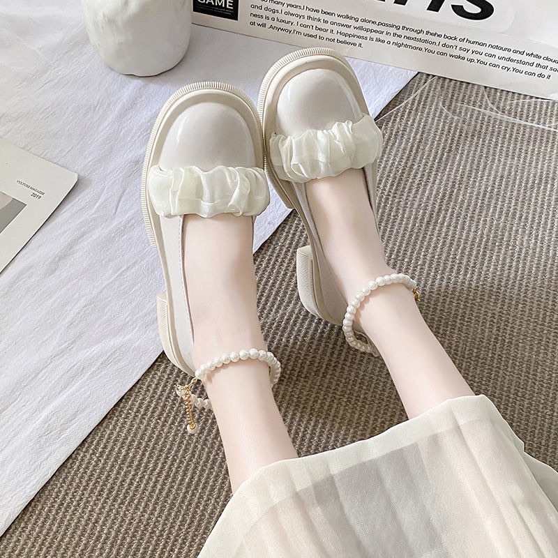 Giày búp bê nữ lolita cao gót ulzzang cao cấp mũi tròn quai ngọc HAVAVA GD008