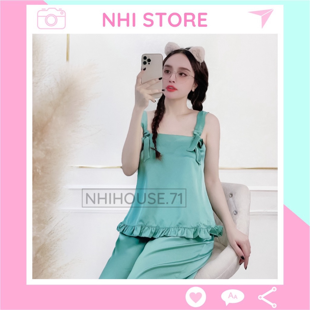 Bộ Kiểu Nữ Nhistore -Bộ Quần Dài Ống Rộng Áo 2 Dây Dún Thun Freesize Dưới 57Kg
