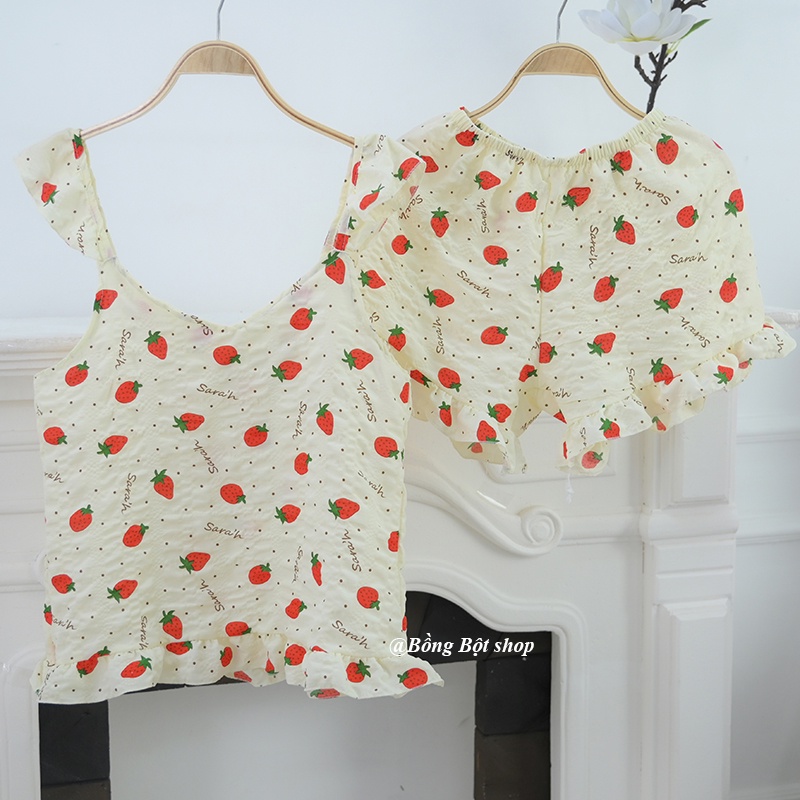 BỘ ĐỒ NGỦ MẶC NHÀ 2 DÂY HỌA TIẾT ULLZANG HOT HÈ 2022