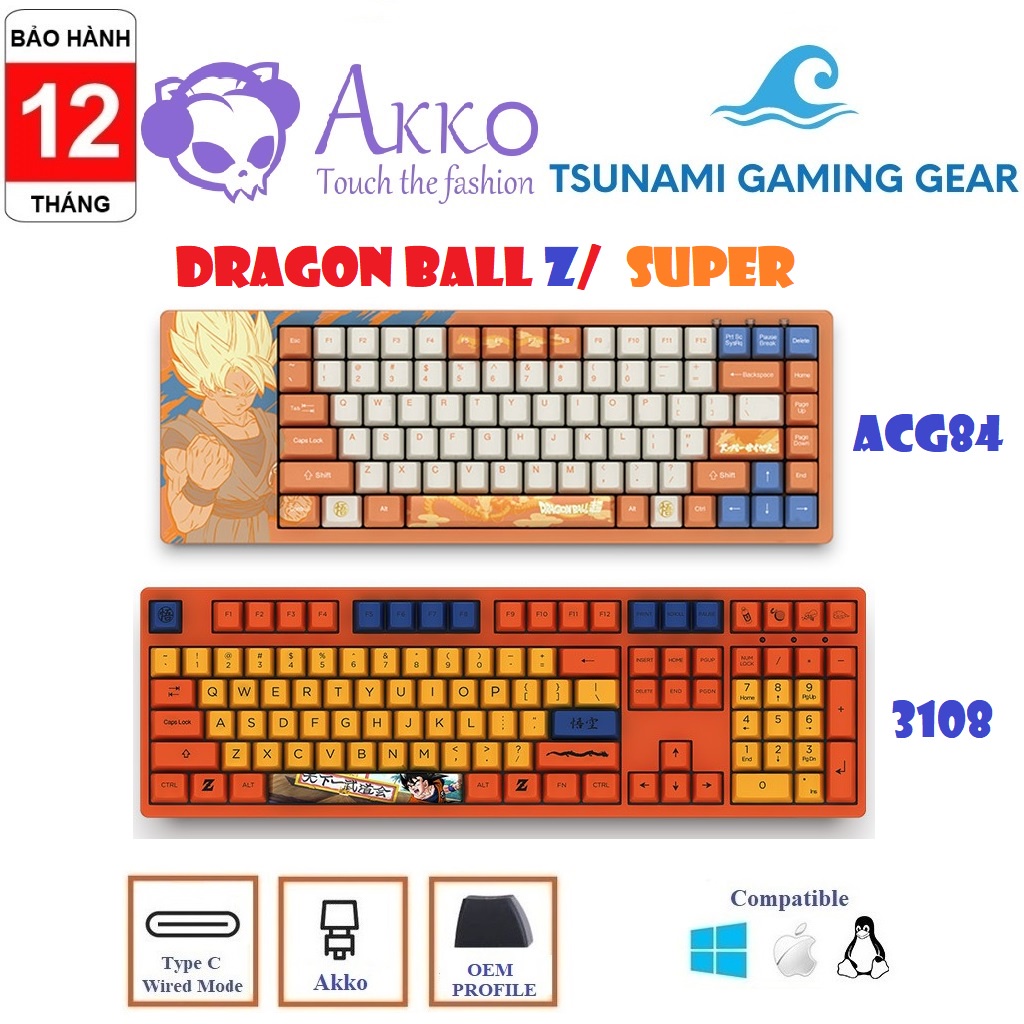 Bàn phím cơ AKKO 3108 Dragon Ball Z Goku/ AKKO Dragon Ball Super – ACG84 / Akko Switch