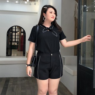 Áo cộc tay nơ cổ viền trắng cho người béo mập - ABEO110