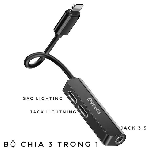 Jack chuyển đổi 3 in 1 Lightning + Lightning + 3.5mm Baseus L52 vừa sạc vừa nghe cho IPhone IPad