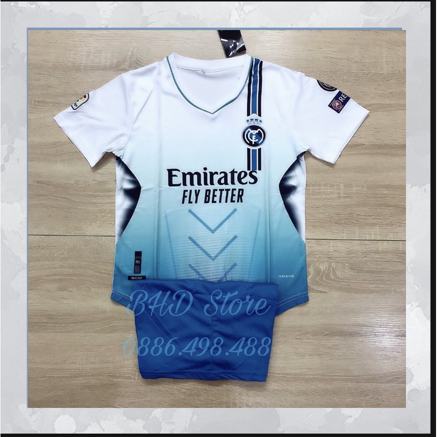 Bộ Thể Thao Trẻ Em Real Madrid Trắng Xanh Cực Ngầu - Áo Đấu Đẹp năm 2021