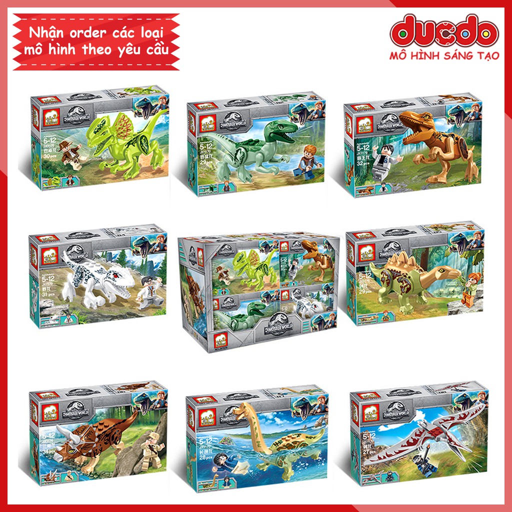 Combo 8 khủng long và 8 nhân vật Jurassic World - Đồ chơi Lắp ghép Xếp hình Minifigures Mini Mô hình LeLe JX1170 FC3700