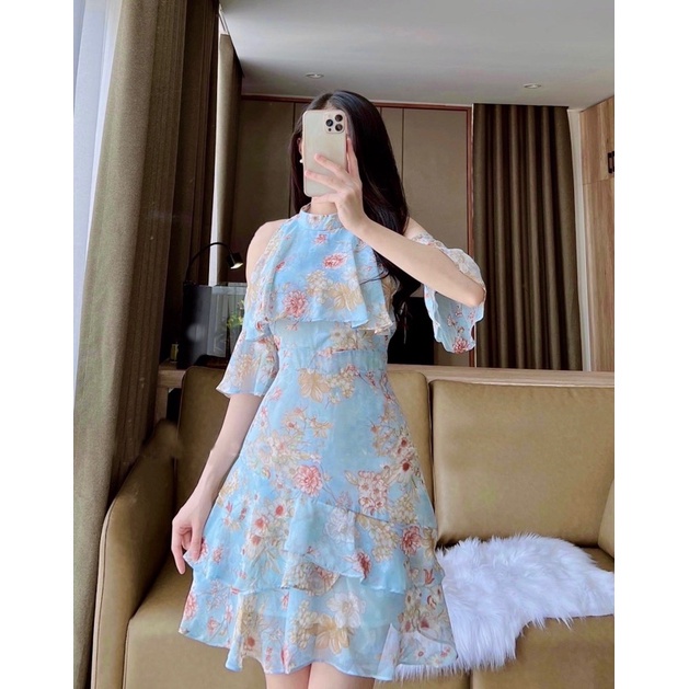 Váy đầm khoét vai, đi biển ,voan hoa tiểu thư sang chảnh,nổi bật, Linstore thiết kế V4 98.Studio