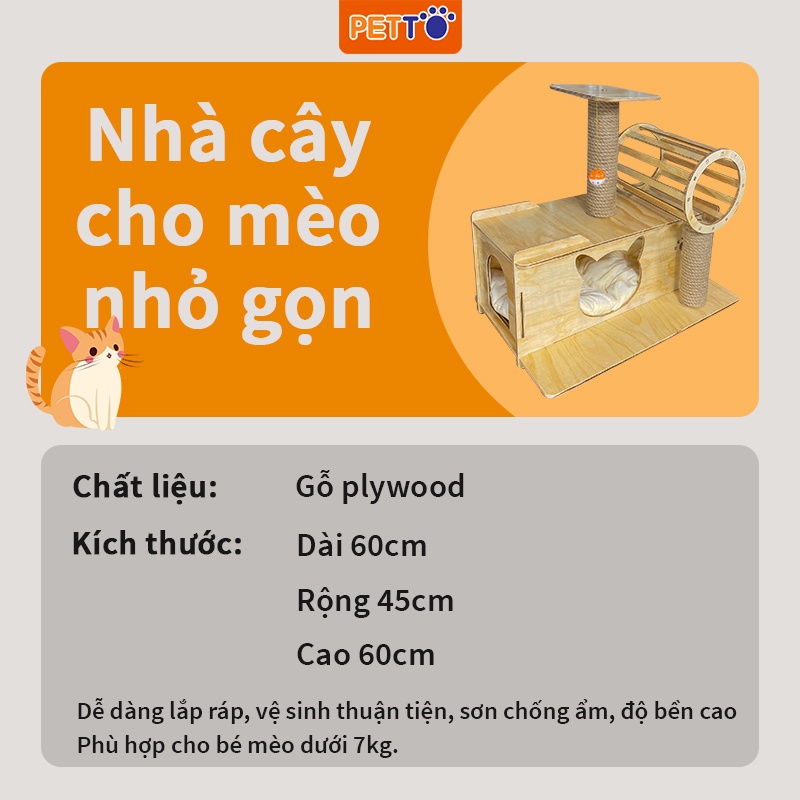 Cat Tree - Nhà Cây Cho Mèo 1 TẦNG BẰNG GỖ lắp ráp dễ dàng Giá Rẻ CH006