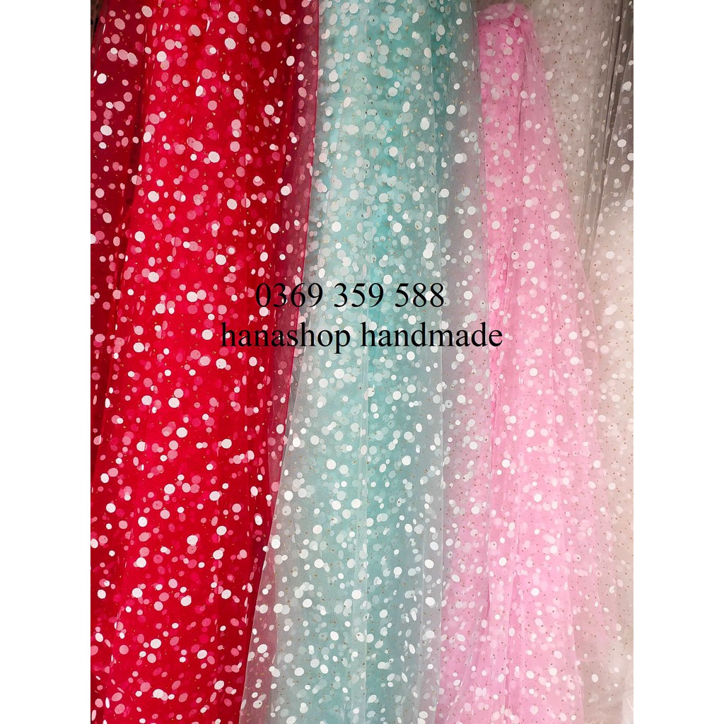 Voan Lưới Chấm Bi Trắng Chất Đẹp, Nhiều Màu, khổ rộng 1,5m