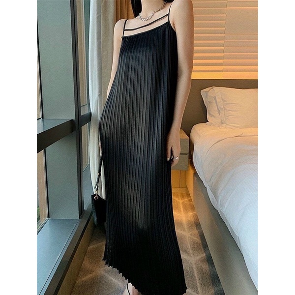 Đầm maxi đi biển 2 dây xếp ly