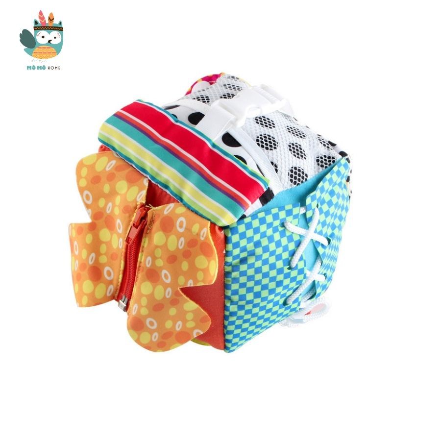 Đồ chơi giáo dục sớm cho bé, Hộp Vải tổng hợp nhiều kĩ năng cần thiết kết hợp với âm thanh lục lạc thú vị, 18x18x18cm