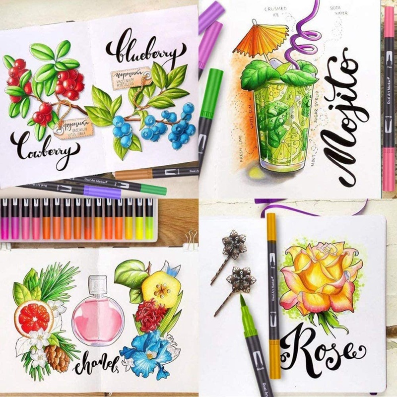 Colouring Pens 48 Colours Dual Brush Pens Felt Tip Pens Art Markers Drawing, Painting, Calligraphy, Colouring Books
