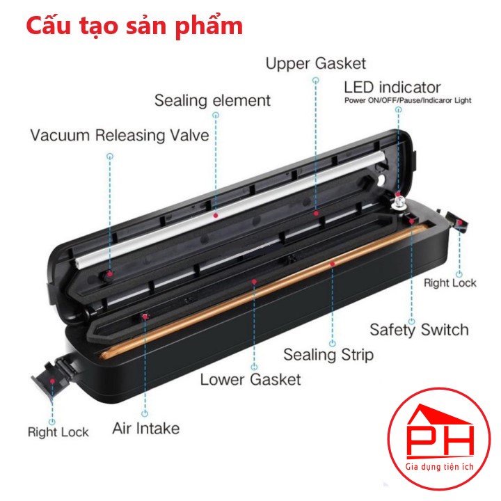 Máy hút chân không Vacuum Sealer bảo vệ thực phẩm đơn giản hiệu quả, kiêm máy hàn miệng túi - Tặng kèm 10 túi chân không