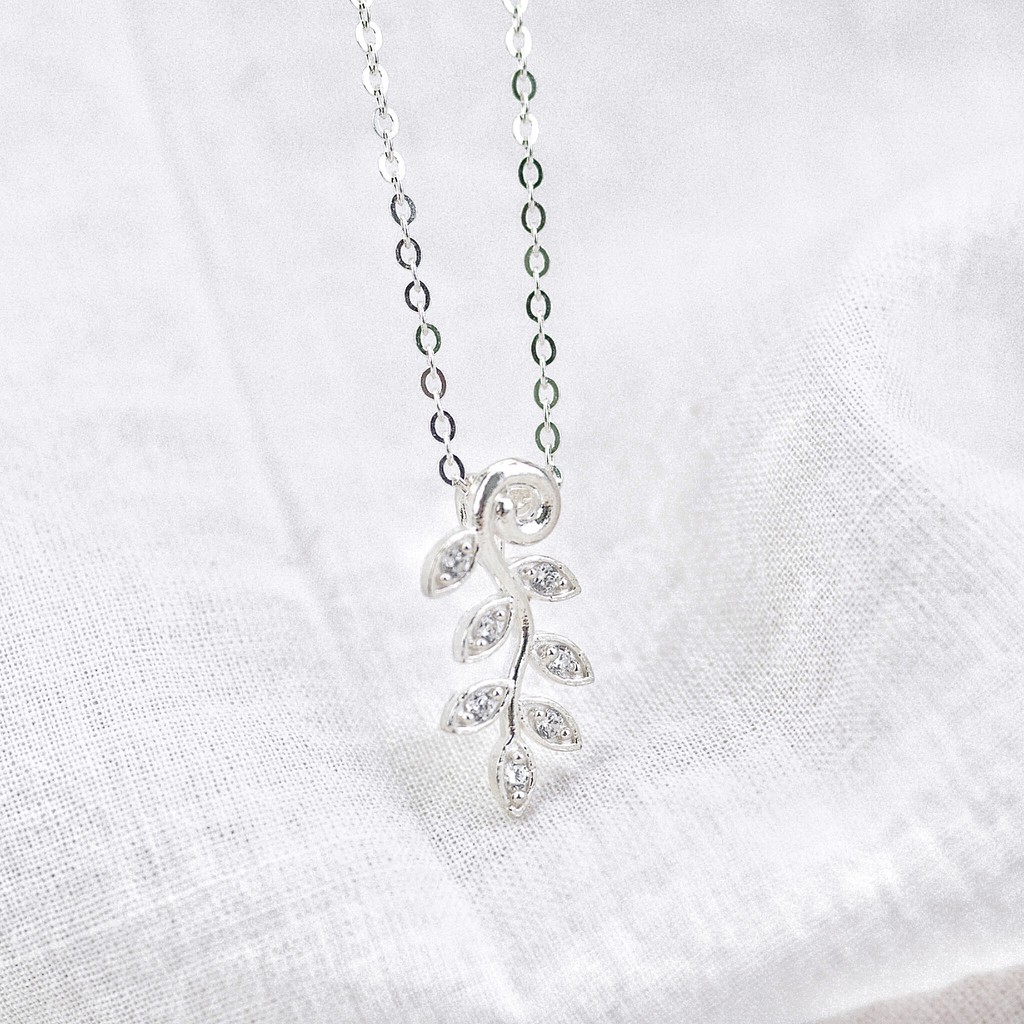 Dây Chuyền Bạc Nữ S925 CaoBac Silver Mặt Lá Đá Dài Dây Xích Họa Tiết Cực Đẹp