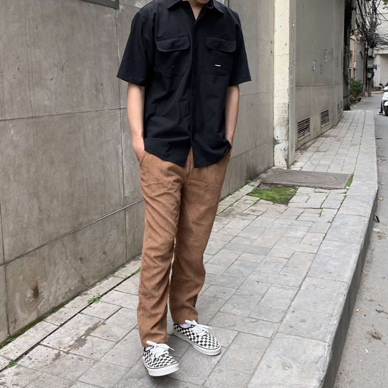 Quần nhung tăm Baggy ống rộng cơ bản basic