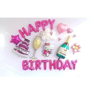 Bộ Bóng Chữ Happy Birthday + kitty + ly chai