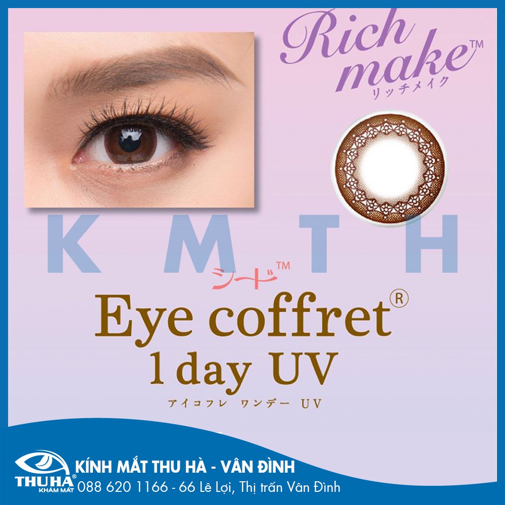 Kính Áp Tròng 1 Ngày SEED màu NÂU ĐẬM có độ cận (Lens Eye Coffret 1 Day UV RICH MAKE) (01 Mắt) (CHÍNH HÃNG)