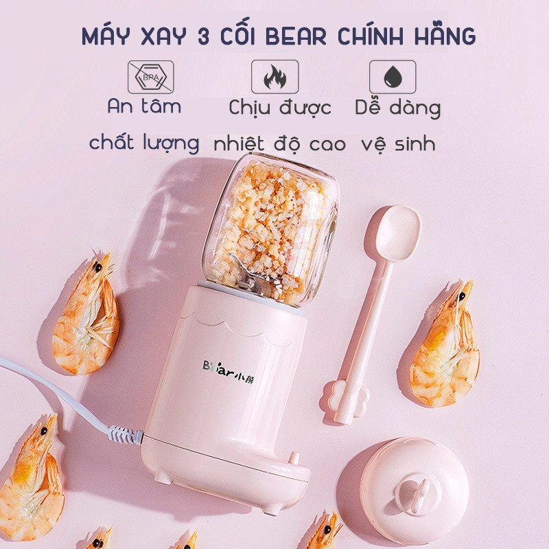 Máy Xay Đa Năng Bear 3 Cối Thủy Tinh Chính Hãng Model: LLJ-C04J1 Tặng Kèm Thìa. Bảo Hành 12 Tháng,1 Đổi 1 Trong 30 Ngày