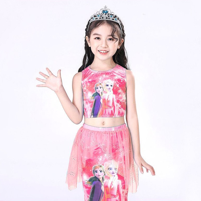 Bộ Đồ Bơi Bốn Mảnh Hình Nàng Tiên Cá Màu Xanh Đỏ Cho Bé Gái AKKU