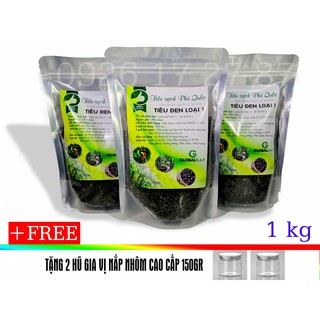1kg tiêu hạt phú quốc loại 1+ tặng 2 hũ gia vị nắp nhôm cao cấp 150gr/1 hũ