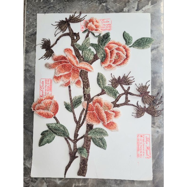 Cành hoa thêu chỉ lụa mã BH100
