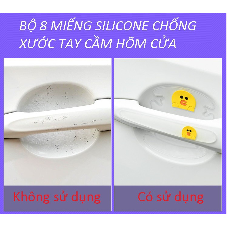 Bộ 8 miếng SILICON chống xước HÕM CỬA TAY NẮM ô tô hoạt hình trong suốt