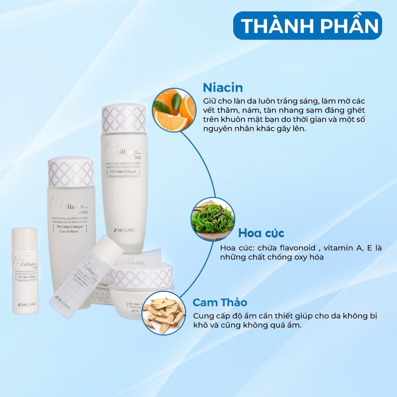 Bộ Dưỡng Da Mặt Chiết Xuất Từ Collagen 3w Clinic Hàn Quốc Full Sezi Dưỡng Trắng Da Dưỡng Ẩm & Chống Lão Hóa Da