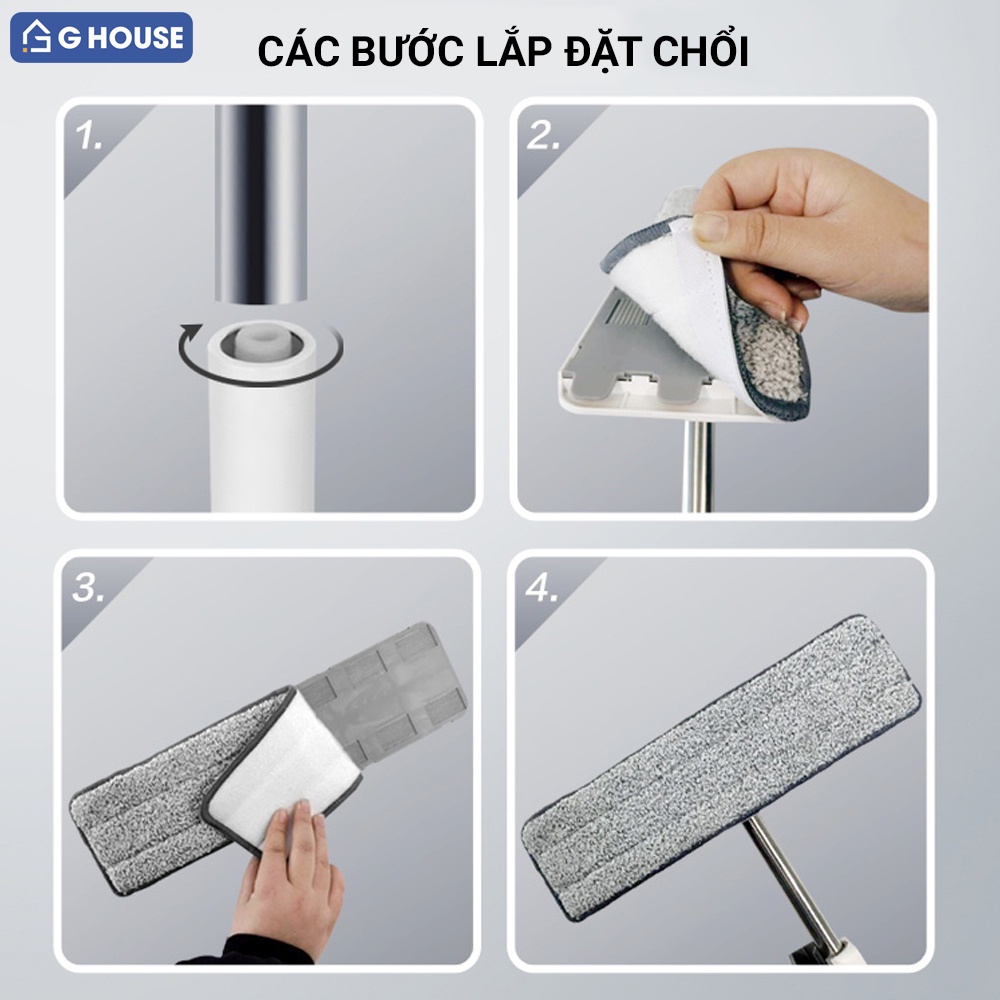 Cây lau nhà tự vắt, chổi lau nhà thông minh lau dọn dễ dàng xoay 360 độ, tặng kèm 2 bông lau CLN-T8