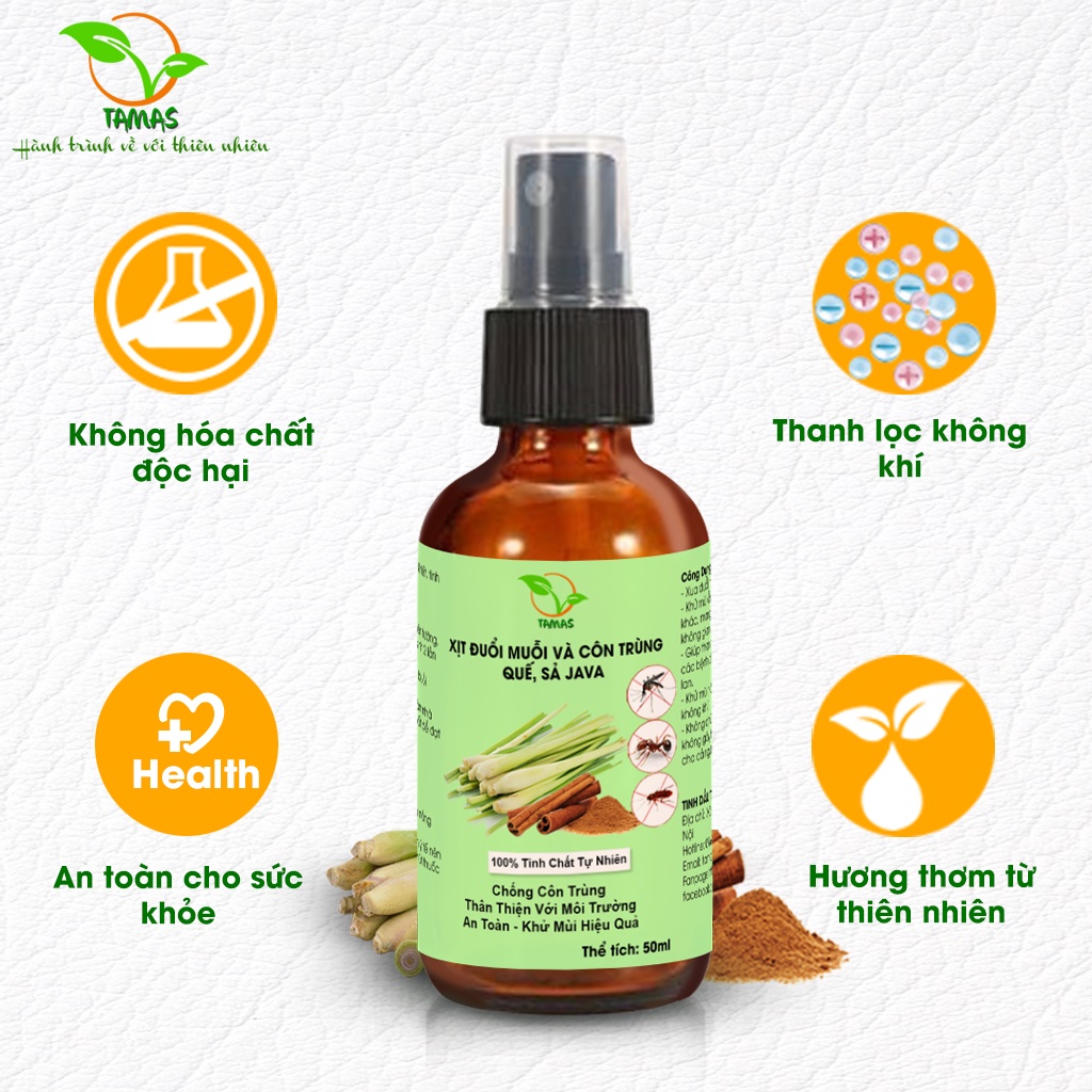 Combo 3 chai xịt tinh dầu đuổi muỗi và côn trùng 100ml, Tinh dầu xả java+ quế.