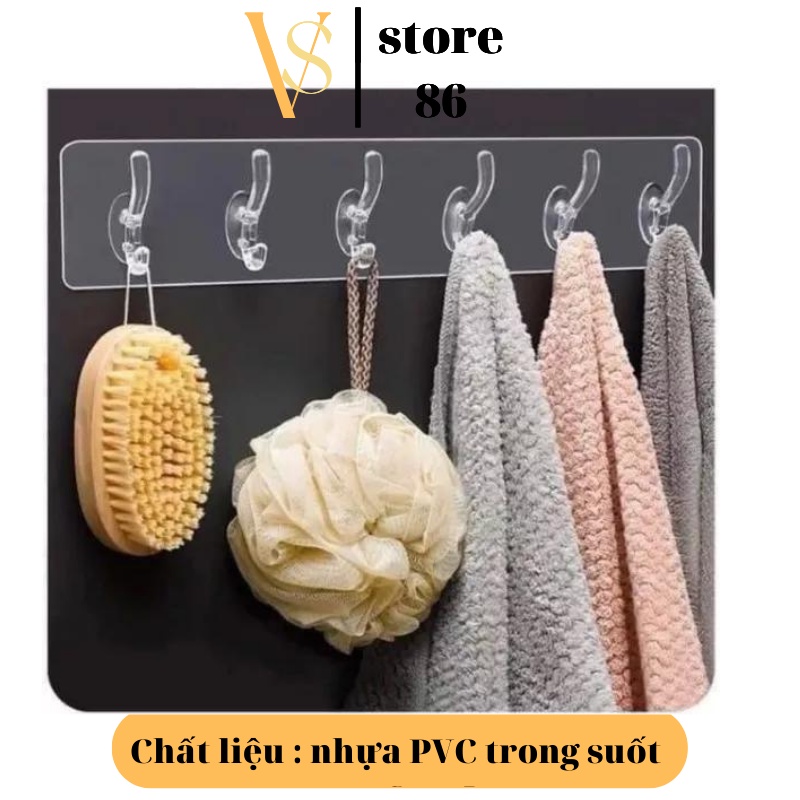 Móc Dán Tường 6 Móc Thanh Dài(Nhựa Trong/Hoạ Tiết 3D