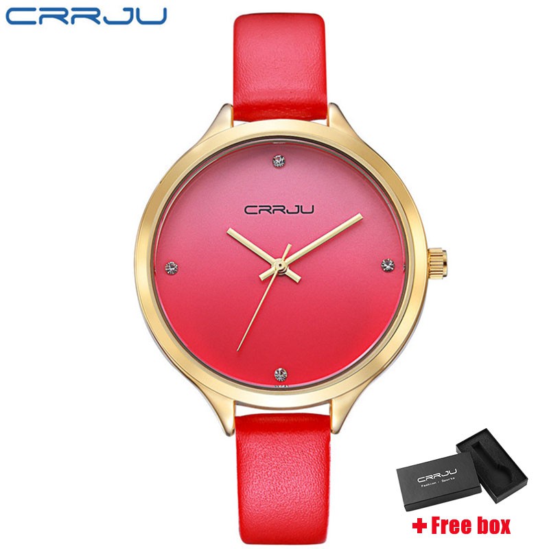 Đồng hồ đeo tay CRRJU 2120 dây đeo bằng da thời trang cho nữ