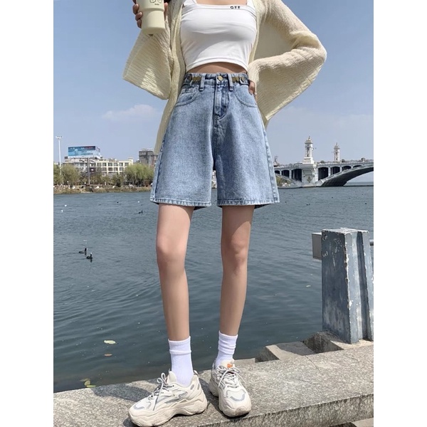 Quần Ngố Jeans Cạp Cao Phối Cúc Cài (ẢNH THẬT+VIDEO)