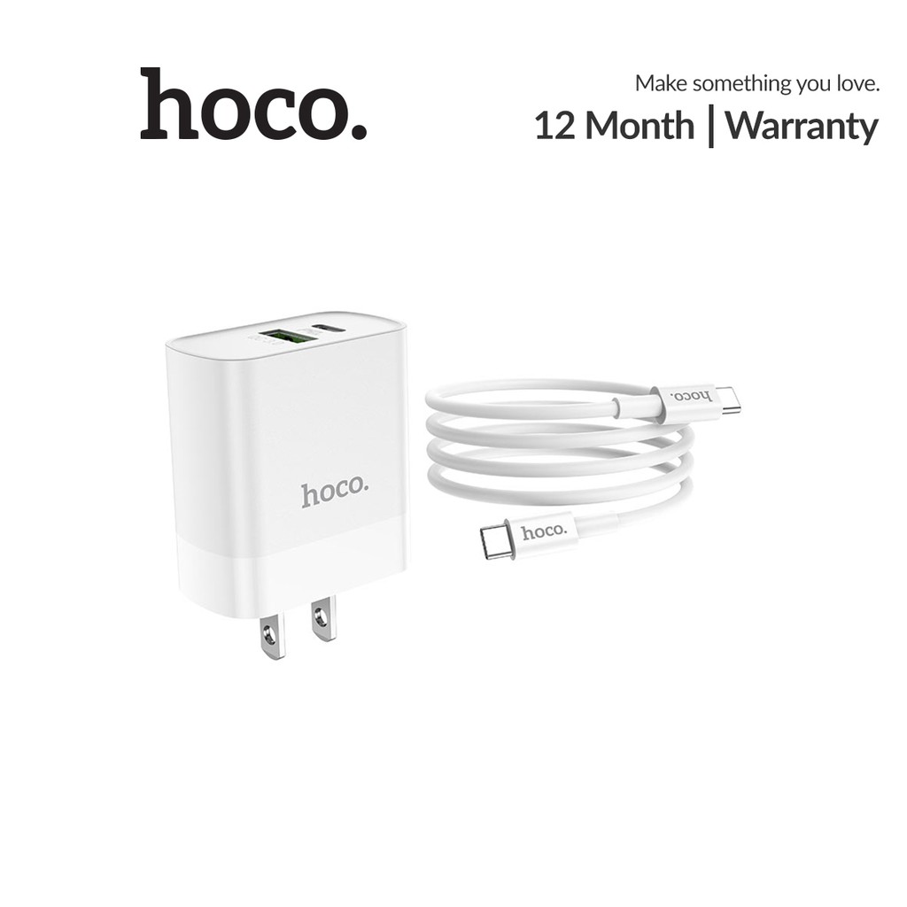 Bộ sạc Hoco C80 2 cổng ( USB + Type-c ) sạc nhanh PD 18W Q.C3.0 kèm cáp sạc Type-C to Type-C dài 1m