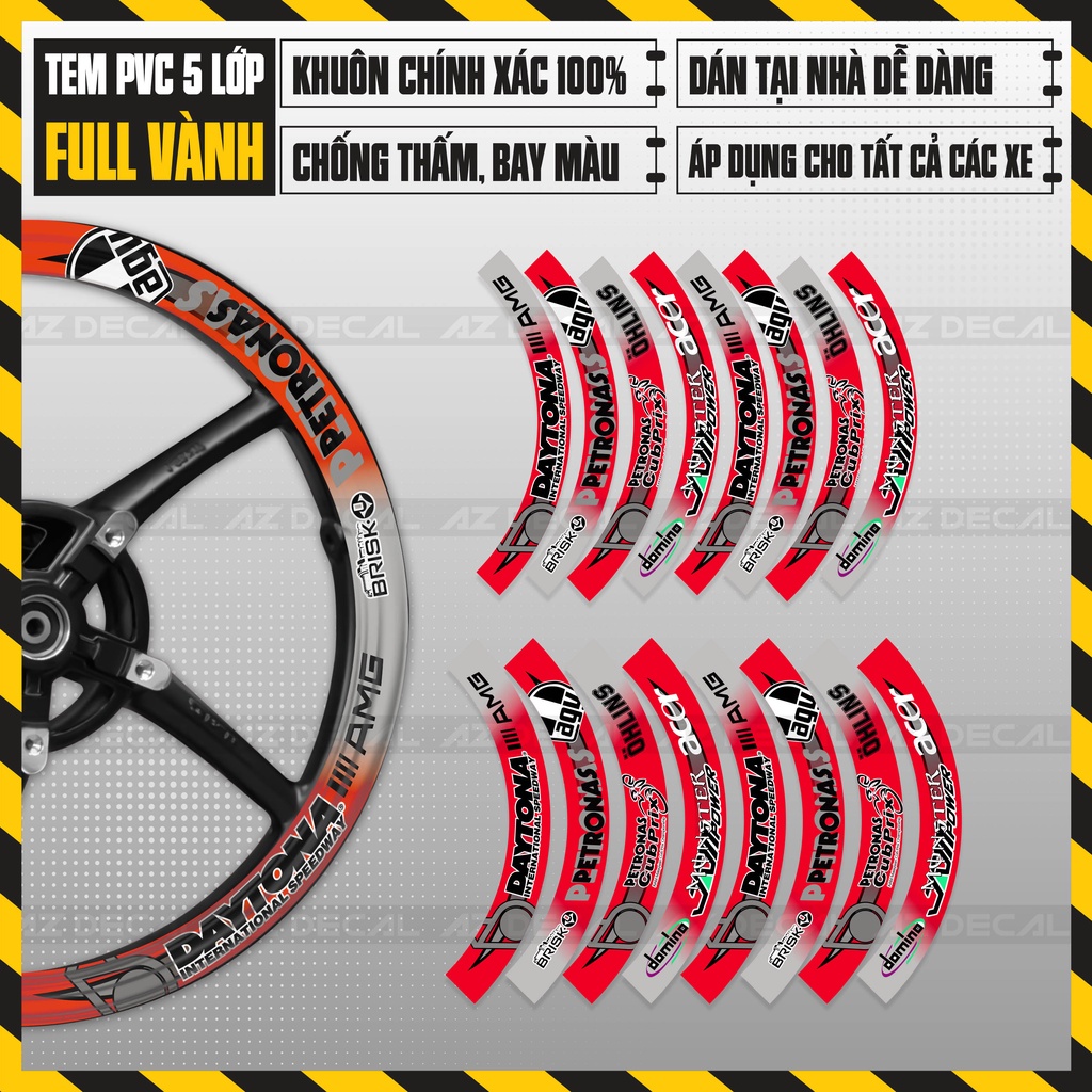 Tem Dán Kín Vành Mẫu DAYTONA AMG | FullV05 | Decal Dán Mâm Xe Cao Cấp, Chống Nước, Bền Màu