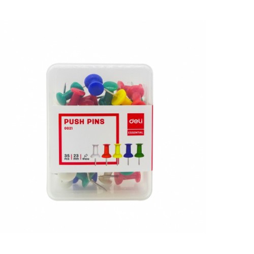 Đinh dù, ghim mũ nhựa, ghim bảng vải, bảng nhung PUSH PINS Deli 0021 - 1 hộp 35 đinh
