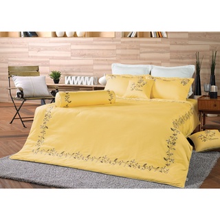 Bộ drap Ga phủ ga chun chần chăn hè Everon chính hãng màu vàng thêu ESM19013 Chất liệu Modal