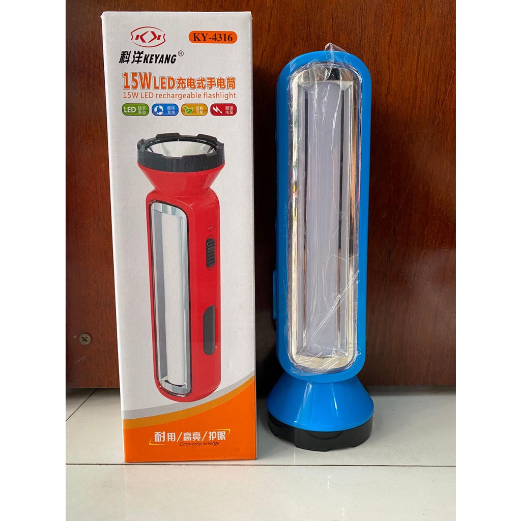 Đèn pin 2 in 1 KEYANG KY-4316, 15W LED siêu sáng, chiếu xa, đèn pin cầm tay đa chức năng