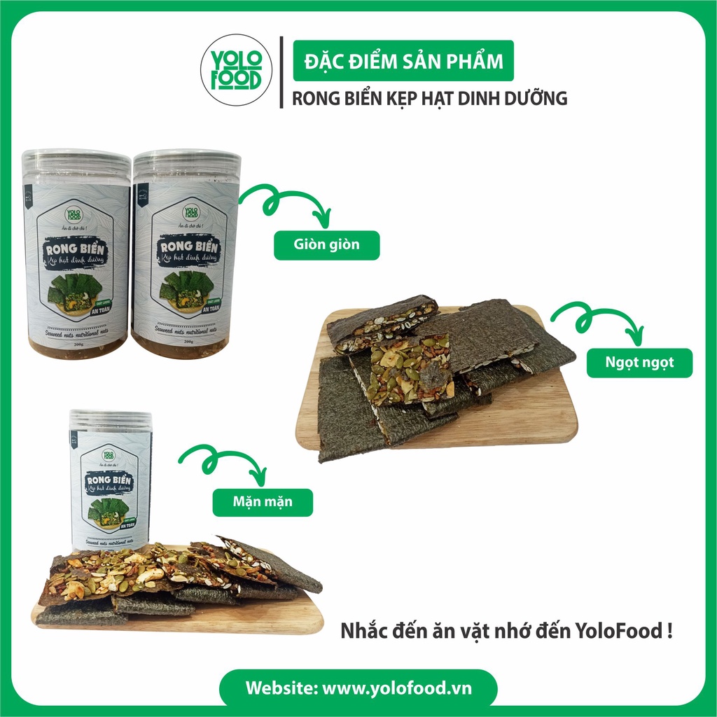 Rong biển kẹp hạt dinh dưỡng hộp 200g YOLO FOOD đồ ăn vặt ngon , snack rong biển kẹp hạt giòn ngon đậm đà loại 1 ATVSTP