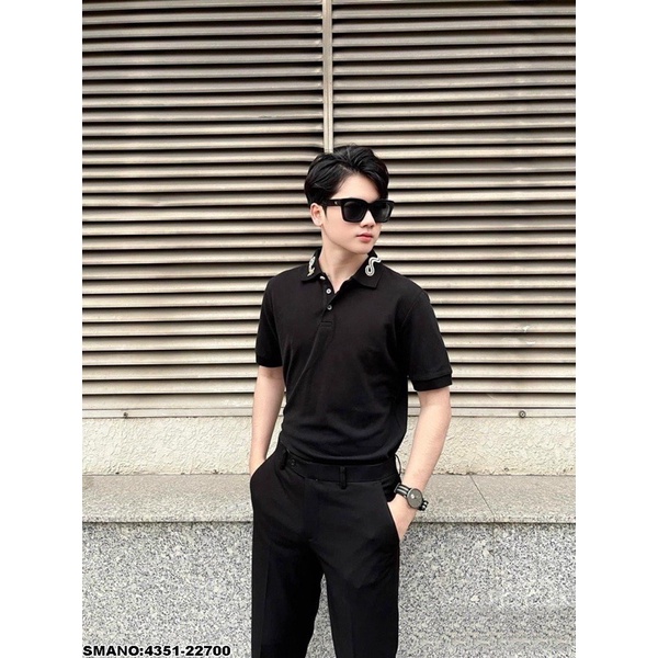 Áo polo nam cổ bẻ cotton gai thêu hình rắn ong vàng quanh cổ dáng đơn giản basic PL06P