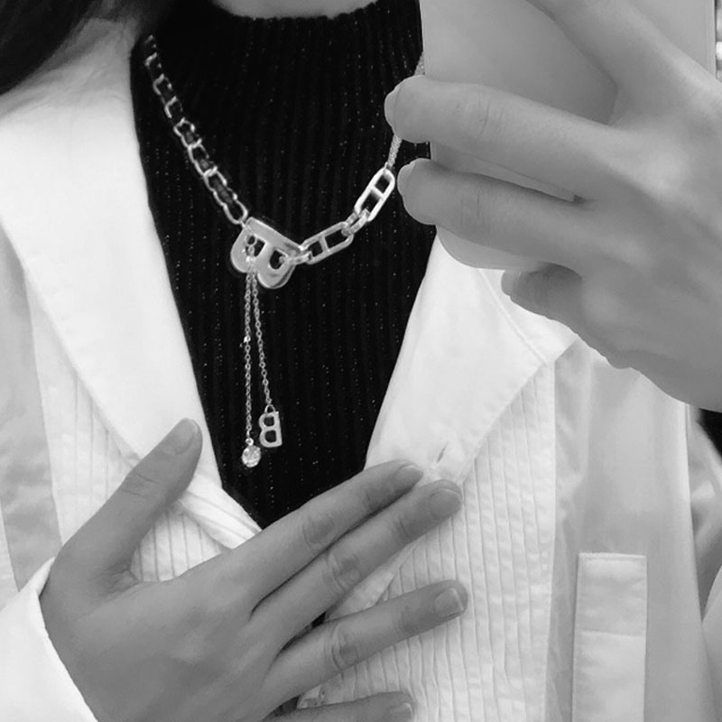 Vòng Cổ Dây Xích Bện Bằng Kim Loại Mặt Chữ B Phong Cách Âu Mỹ Cá Tính