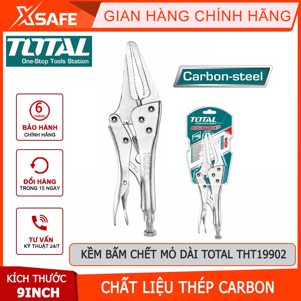 Kềm bấm chết mũi dài TOTAL THT19902 Kìm bấm mỏ dài thép carbon mạ Niken hạn chế mài mòn, gỉ sét, size 9 inch - XASFE