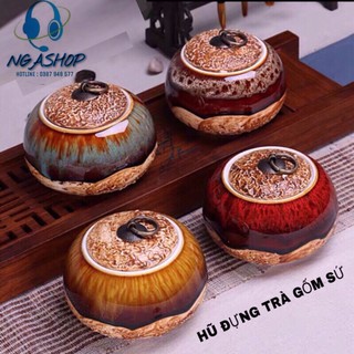 Hũ đựng trà khô gốm sứ tử sa cát tím ,Hũ chè có nắp đậy kín tiện dụng cao cấp giá rẻ 6 mẫu  hoa văn đựng được 200gram